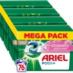 ARIEL PODS Todo en 1 Detergente Lavadora Liquido en Capsulas/Pastillas, 76 Lavados (4x19), Jabon Limpieza Profunda, Mas Frescor Sensaciones, El embalaje puede variar